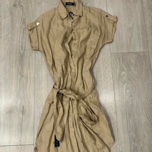 Ralph Lauren tan linen button up dress. Size 4